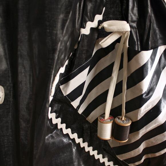 Black White Stripe Apron Glazed Chintz w Sewing Theme Goth Homemaker - Hey Viv - Picture 6 of 9